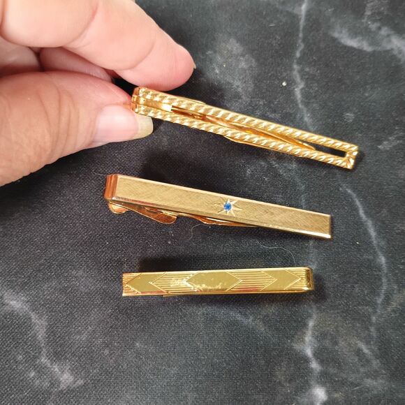3pc AVON Tie Bars Gold Tone Clips Vintage Men’s Accessories Classic Style - Picture 2 of 14